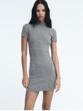 NWT Zara Gray Knit Mock Neck Mini Dress Size M